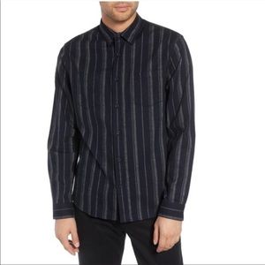 Vince Flannel Stripe Long Sleeve Gray & Navy Blue